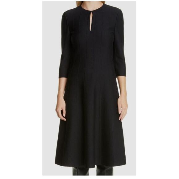 St. John Black Keyhole Wool 3/4-Sleeve Fit Flare Dress NWT, 10
